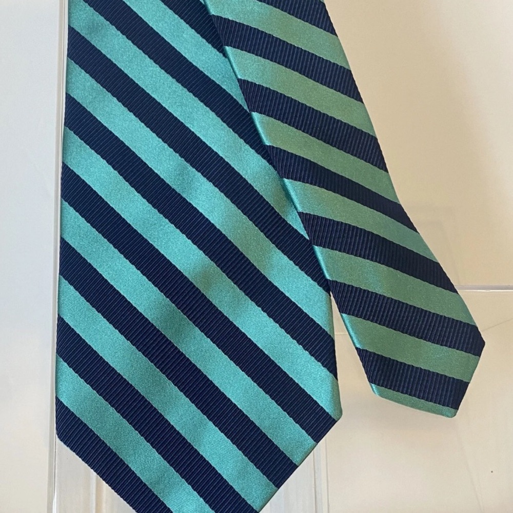 BROOKS BROTHERS Makers & Merchants Men's Silk Blend Necktie STRIPED Teal & Navy